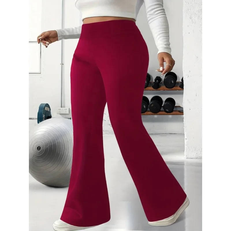 

Плюс размер новые женские повседневные однотонные модные узкие расклешенные брюки с высокой талией спортивные брюки