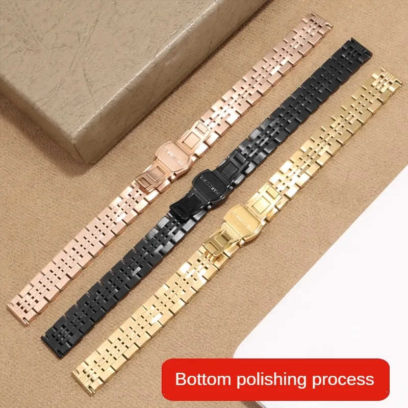 Universal Brands Solid Refined Steel Watch strap 12/14/16/18/20/22/24mm Women's Flat Dtraight Mouth Stainless Steel Watchband