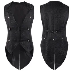 Men's Jacquard Sleeveless Long Vest Medieval Pirate Vampire Cosplay Waistcoat Gothic Steampunk Top Blazer