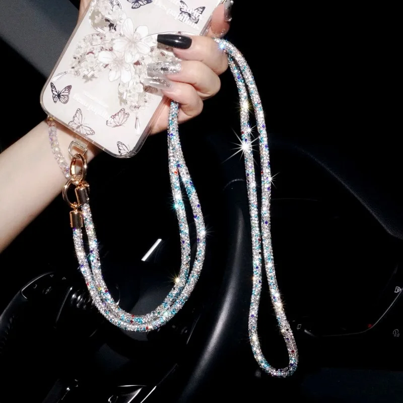 Crystal Rhinestone Phone Lanyard Luxury Bling Bright Diamond Anti-lost Rope Strap Hanging Cord Chain Phone Cover Accessories