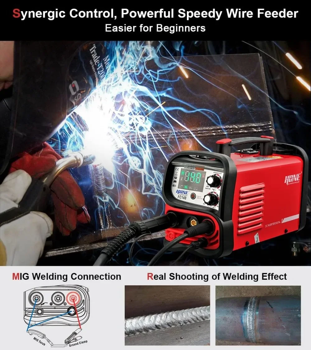 MIG Welder 110V, Actual 140Amp Flux Core Welder/Stick Welder/Lift TIG 3 in 1 Synergic Welding Machine, Smart IGBT Inverter