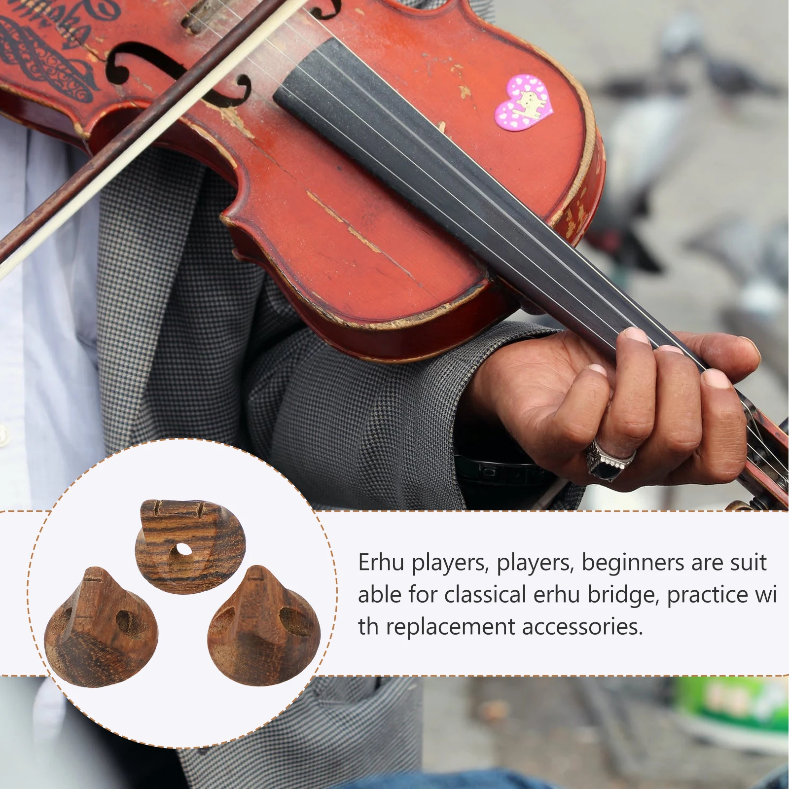 

6Pcs Wooden Erhu Bridges Natural Tiger Ebony Strong Sound Quality Improvement Bridge for Musical Instrument Repair Supplies