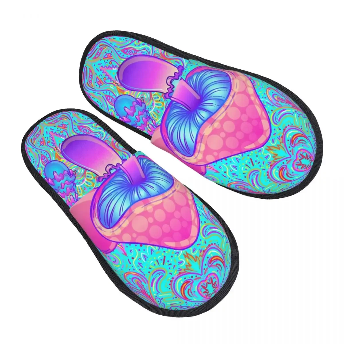 Magic Mushroom Trippy Psychedelic Neon Pastel Goth House Slippers Women Comfy Memory Foam Slip On Hotel Slipper Shoes