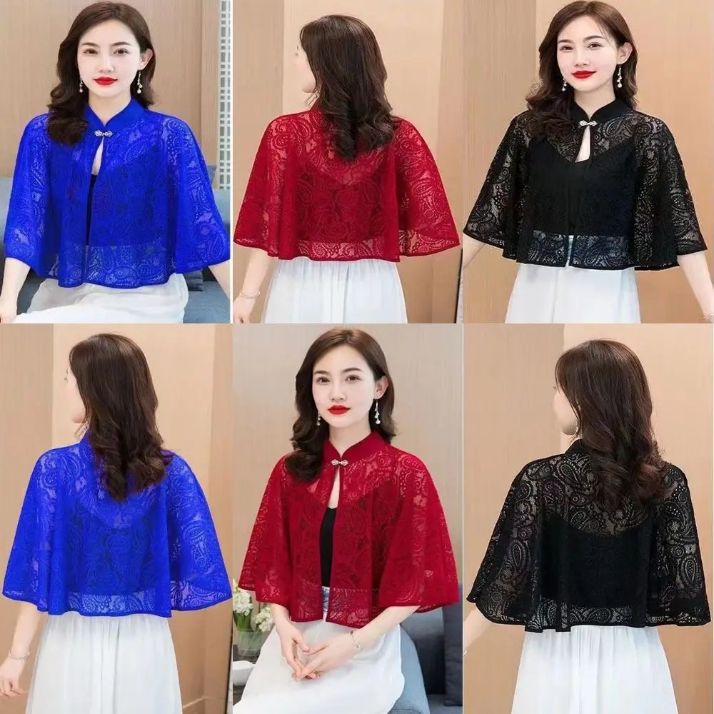 Protection Cervical Spine Spring Summer Shawl Lace Raglan Sleeve Evening Prom Cape Tulle Shawl Air-conditioned Shirt Thin Scarf