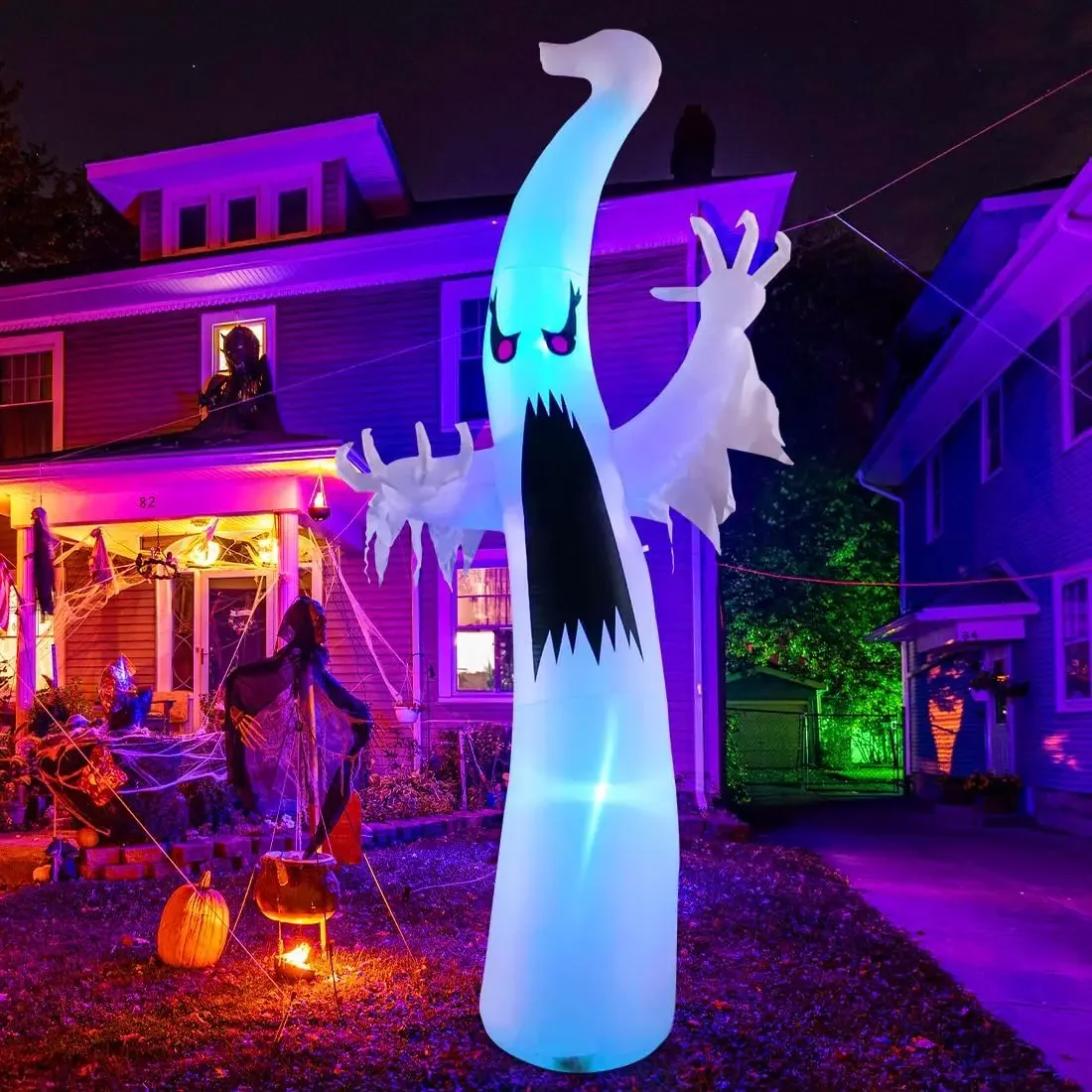 

Decorations Blow Up Yard Giant Scary Red Eye Ghost with Built-in Colorful LEDs for Garden Lawn Indoor Party Decor