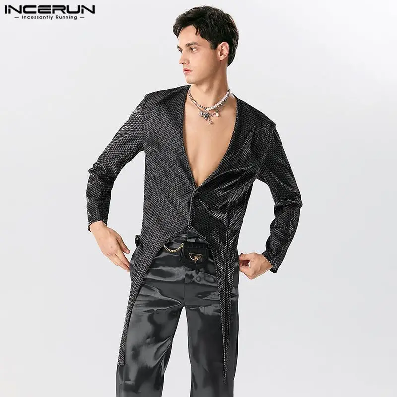 

INCERUN Tops 2023 Men's Gitter Fabric Irregular Hem Design Blazer Casual Party Shows Male Tassel Long Sleeved Suit Jackets S-5XL