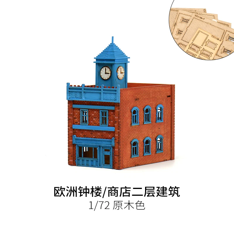 1/72 Europe Bell Tower Store Architectural Scene Wooden Assembly Model Ornament DIY Handmade Gift