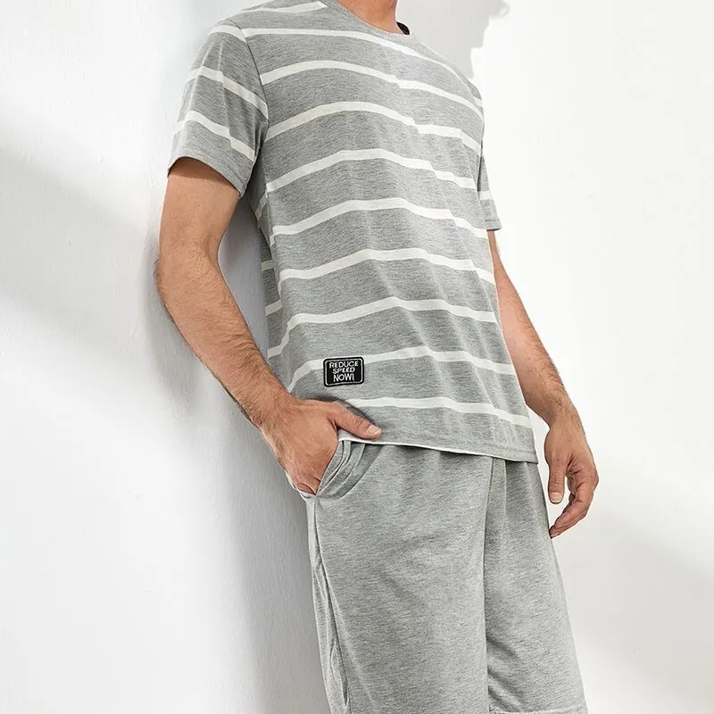 New O Neck Lounge Striped Sleepwear Pyjamas Mens Short Sleeve Shorts Pajamas Set Sleepwear Leisure Suits Nightwear Men Homewear