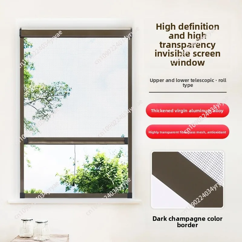 Onzichtbaar telescopisch push-pull type terugspoelen badkamer aluminium muggenbestendig rolluik scherm raamnet - afbeelding 1