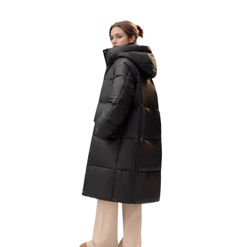 فضفاضة المرأة الركبة طول مقنعين طويلة الأكمام معطف القطن الدافئ 2025 الإناث الشتاء سترة عادية مقنع 2 جيب سترة قطن