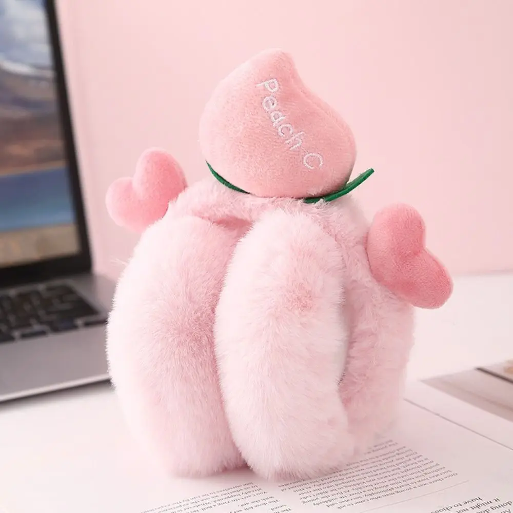 Cute Peach Foldable Earmuffs Cold Protection Winter Warm Folding Ear Warmer Antifreeze Thickened Faux Fur Ear-Muffs
