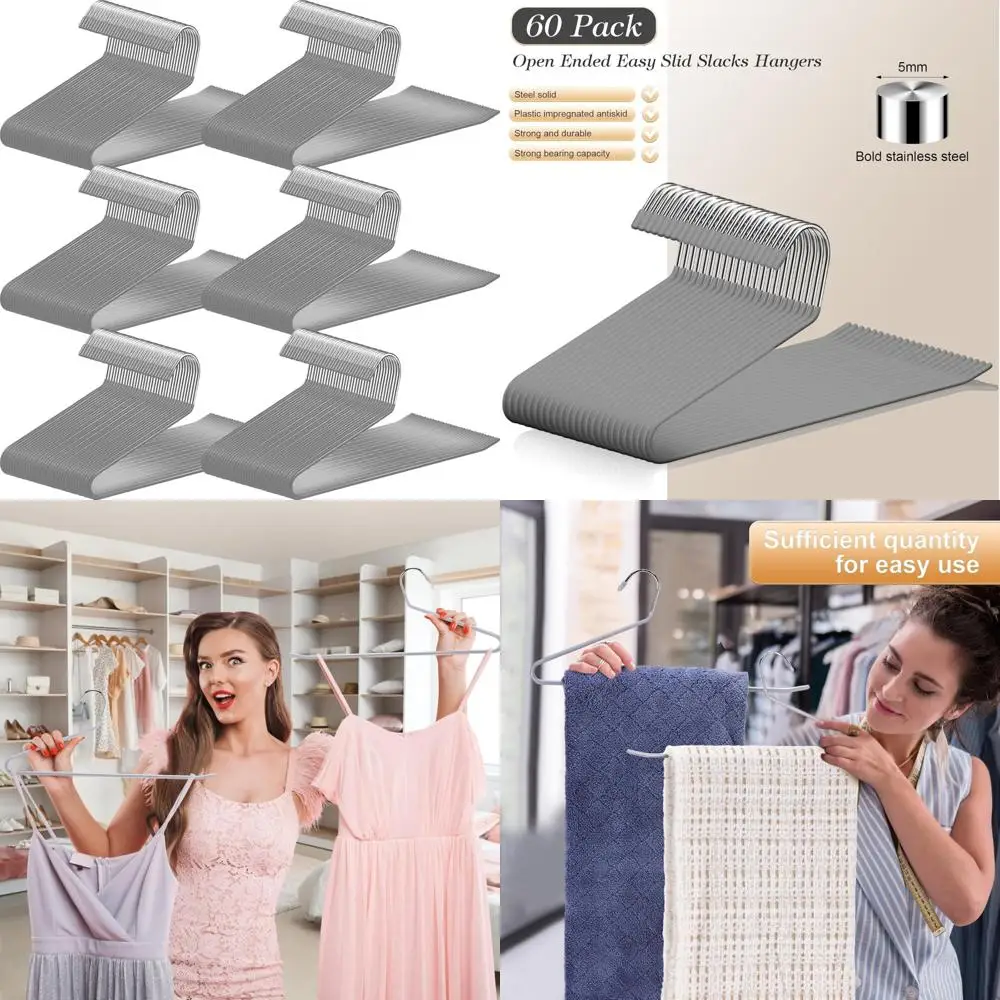 

Heavy Duty Metal Pants Hangers with Anti-Slip Rubber Coating for Slacks and Jeans, Space Saving, Rust-Resistant Chrome Finish