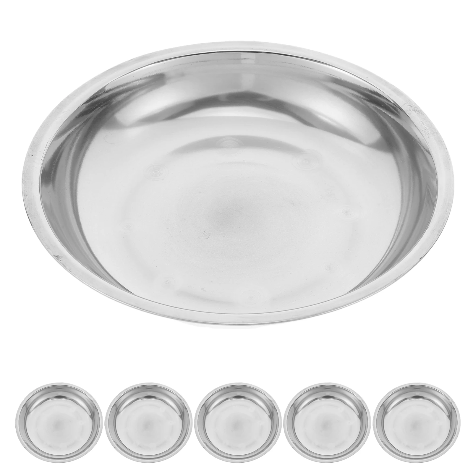 

6pcs BBQ Grill Tray Round Stainless Steel Plate 16cm Dessert Food Storage Trays Silver Sink Fruit Snack Party Camping