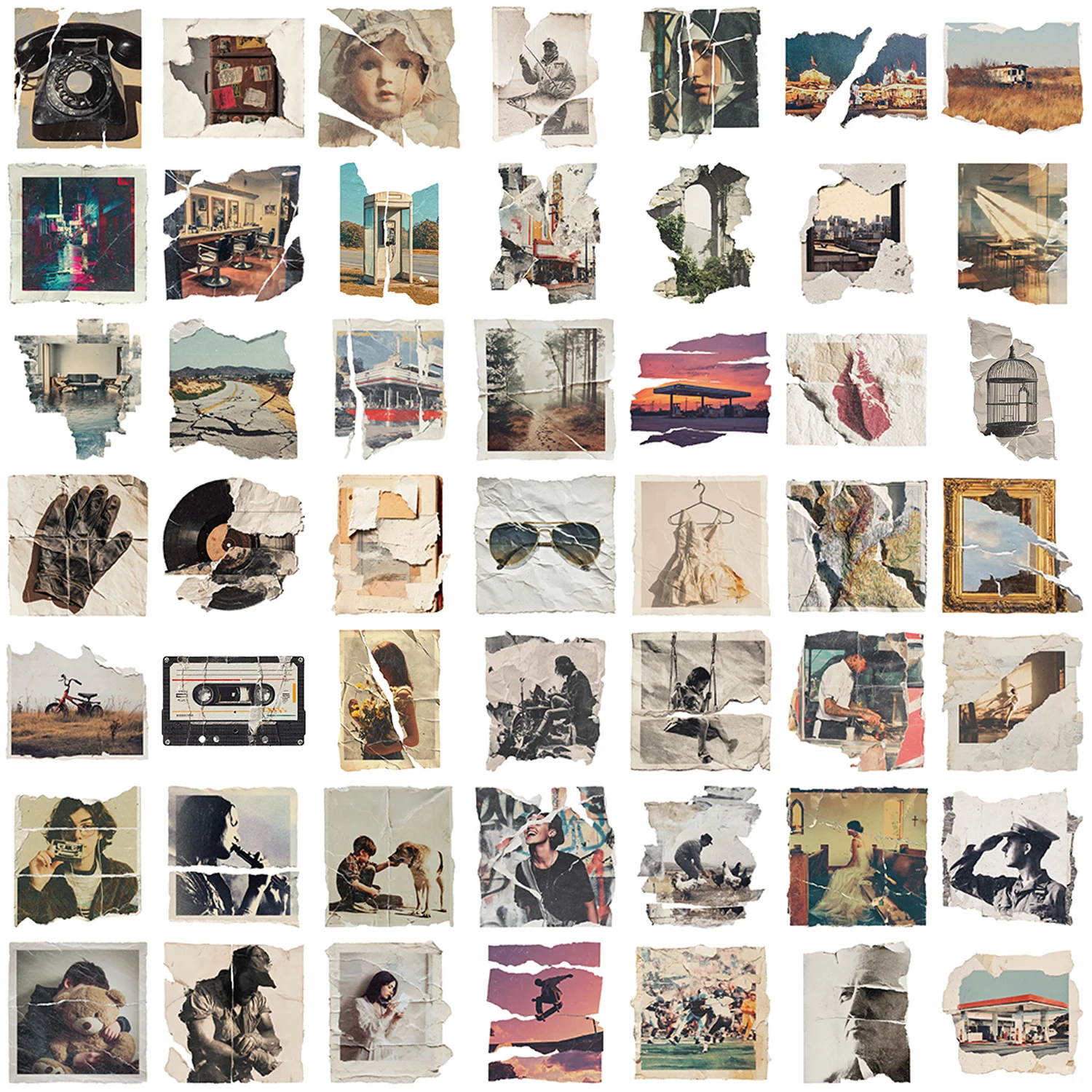 50Pcs Torn Photos Aesthetics Stickers Phone Case Skateboard Motorcycle Sticker Retro European Style Waterproof Decals
