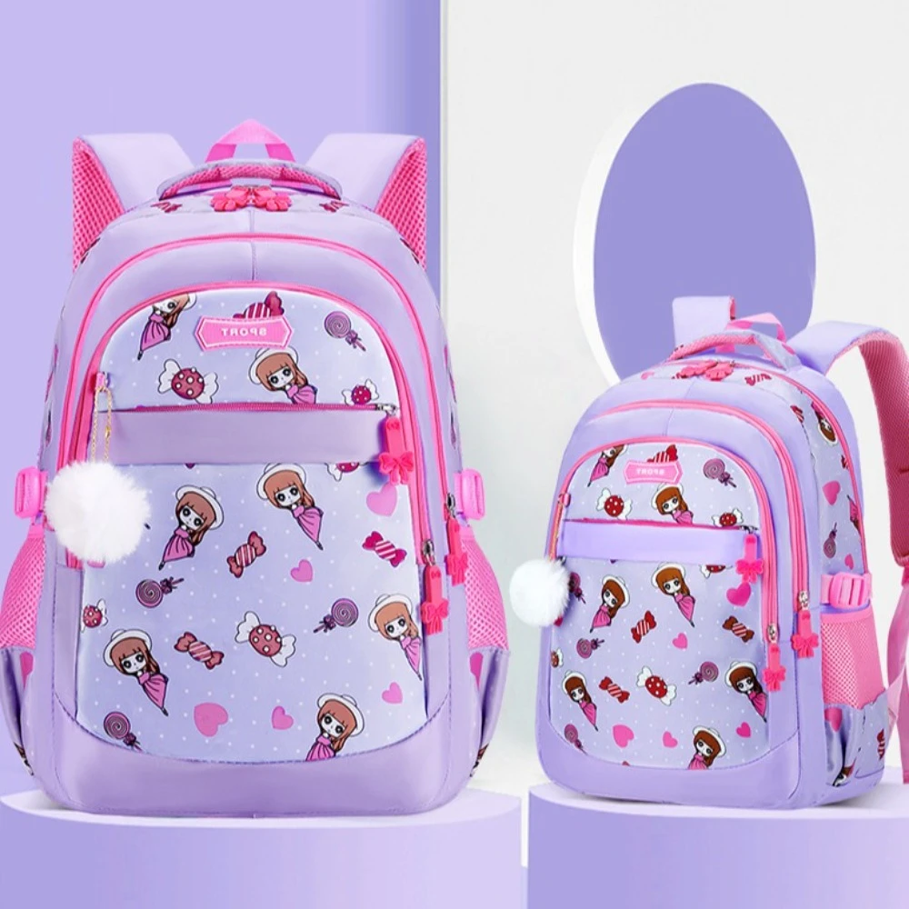 

Princess Style Primary School Schoolbag Waterproof Large Capacity Cartoon Printed Backpack Lightweight Adjustable Straps