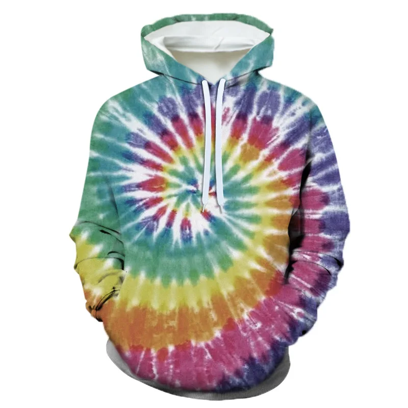 Vintage Multicolor Tie Dye Men 3D Art Graphic Hoodies Spring Autumn Casual Long Sleeve Pullovers Women Clothing Tops Coat