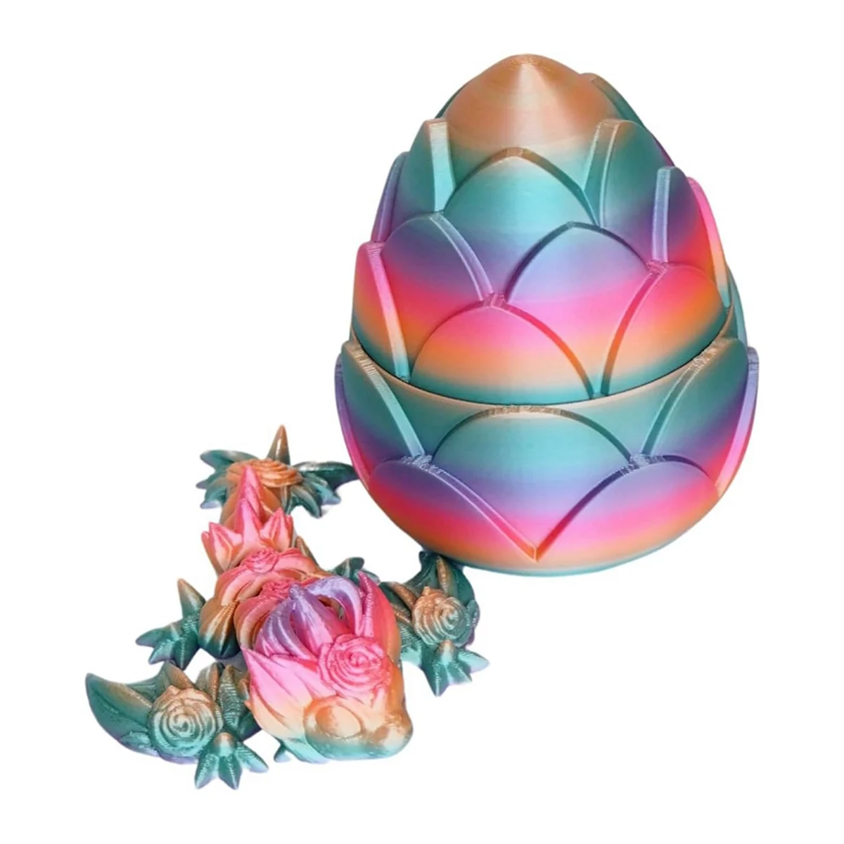 3D Printed Dragon Egg Toy with Fully Articulated Dragon Inside, Easter Egg,(Rose Dragon Egg-