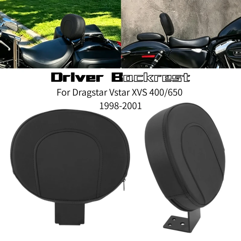 Motorcycle Front Driver Rider Backres For Dragstar Vstar XVS 400/650 1998-2001 Black Leather Sissy Bar Backrest Cushion Back Pad