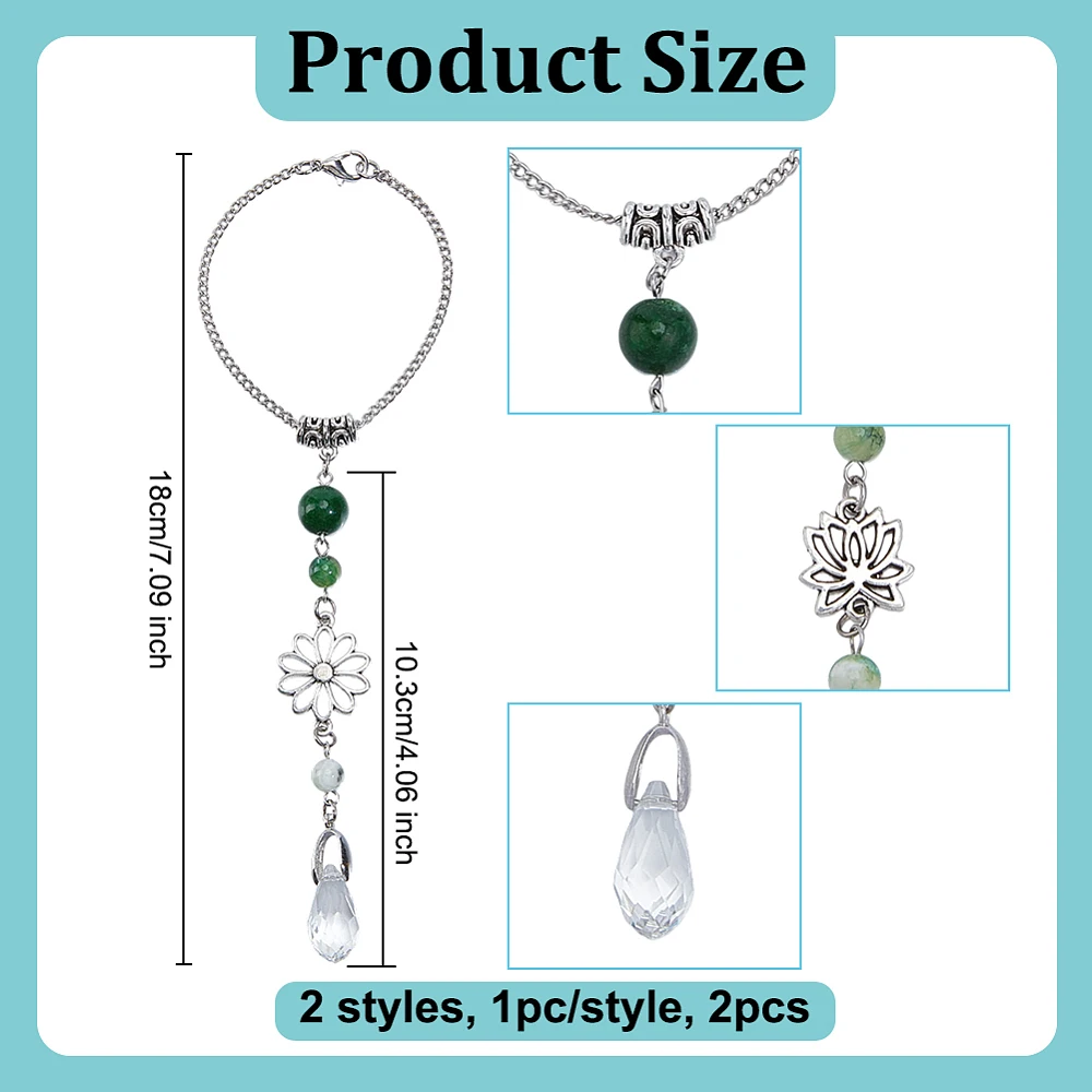 2Pcs 2 Styles Glass Beads Car Decor Rear View Mirror Charm Persian Jade Car sHanging Ornaments Flower Alloy Pendants Decorations