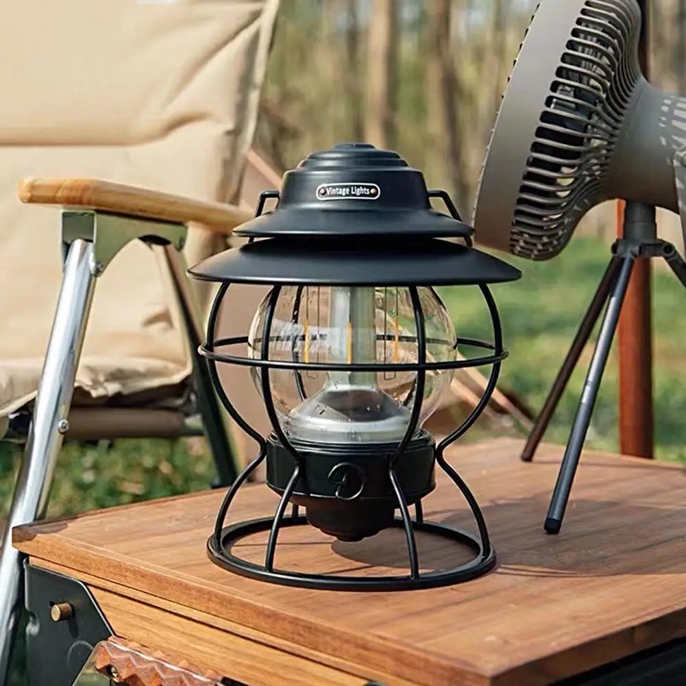 

Camping Lantern Retro Rechargeable Tent Lantern Waterproof Stepless Dimming High Brightness LED Emergency Light Lamp for Camping