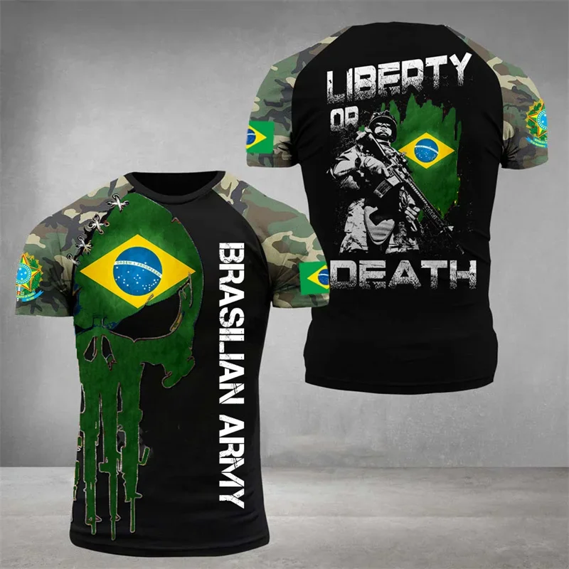 Brazil Flag Men\'s T-Shirt 3D Print Brazilian T Shirt Summer Oversized Jersey Camo Veterans Short Sleeve Sports Tactical Tee Tops