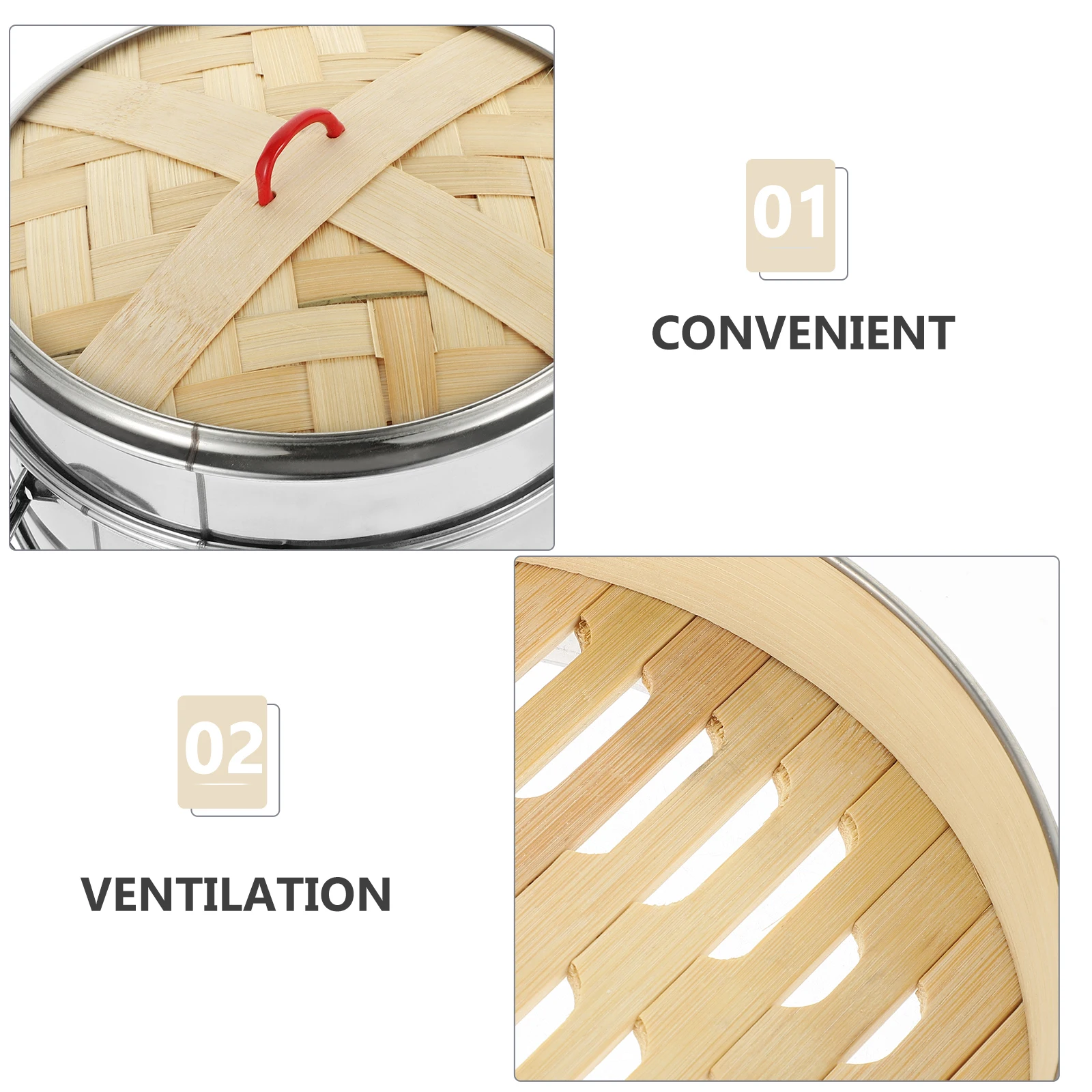 

1 комплект, 1 комплект бамбуковой пароварки с двойной ручкой и крышкой, многоразовая пароварка для булочки для клецок, овощей, рыбы, риса, корзина для приготовления на пару