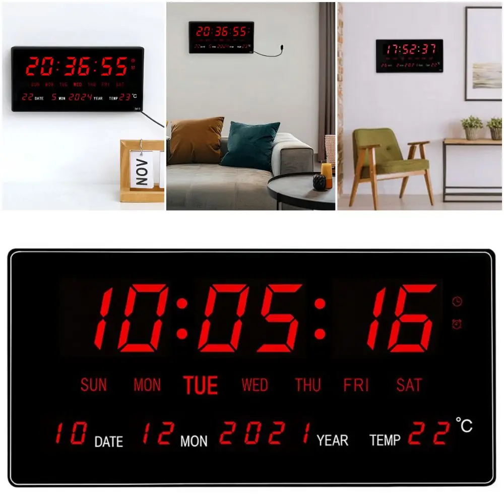 LED Digital Wall Clock Accurate Timekeeping Plug in Use Digital Calendar Wall Clock Date Display Large Screen