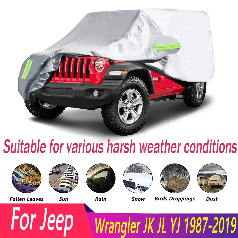 

For Jeep Wrangler JK JL YJ 2 Door/4 Door1987-2019 Car Waterproof Dustproof Sunscreen Outdoor Protective Covers