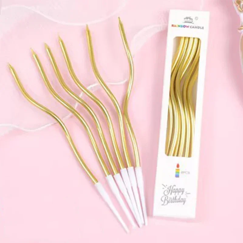 6PCS  Birthday Curved Cake Candles  Baby Shower Gender Reveal Cupcake Decorating Candle Toppers Wedding Party Decorative