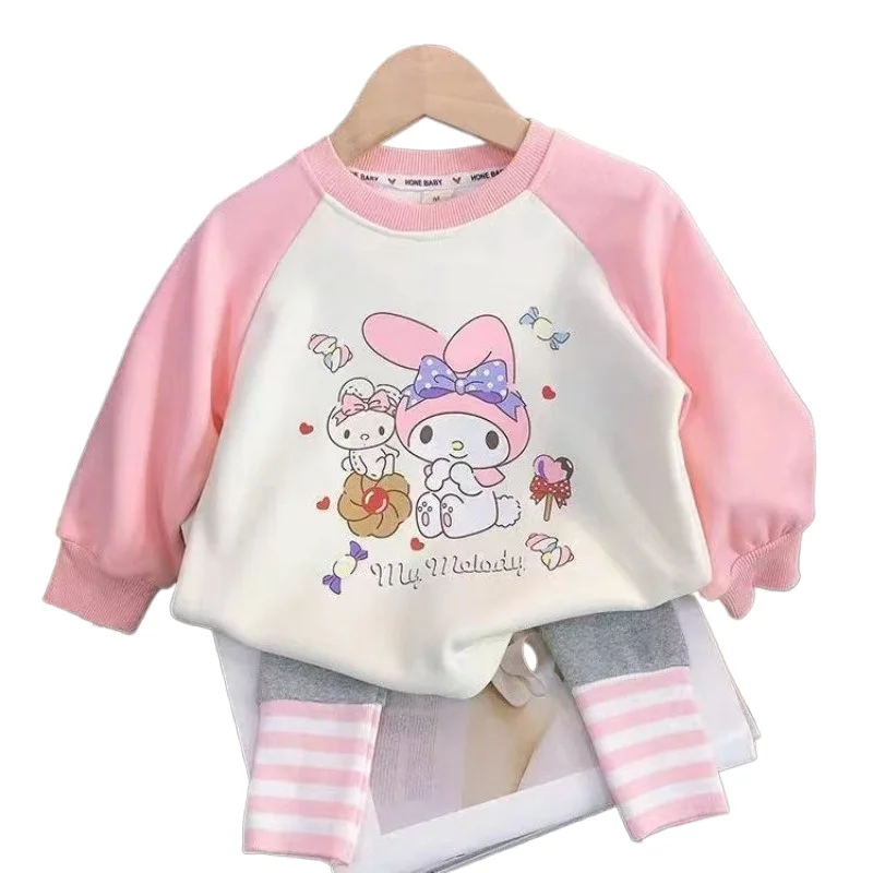 Girly Heart Kuromi Anime Kawaii Sanrio Casual Shirt Pants Set Cute Cartoon My Melody Long Sleeve Clothes Hoodie Gifts for Kids