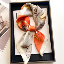 Luxury Design 70*70cm Print Silk Square Scarf Women Soft Satin Hairband Neckerchief Office Hijab Headband Foulard Gift