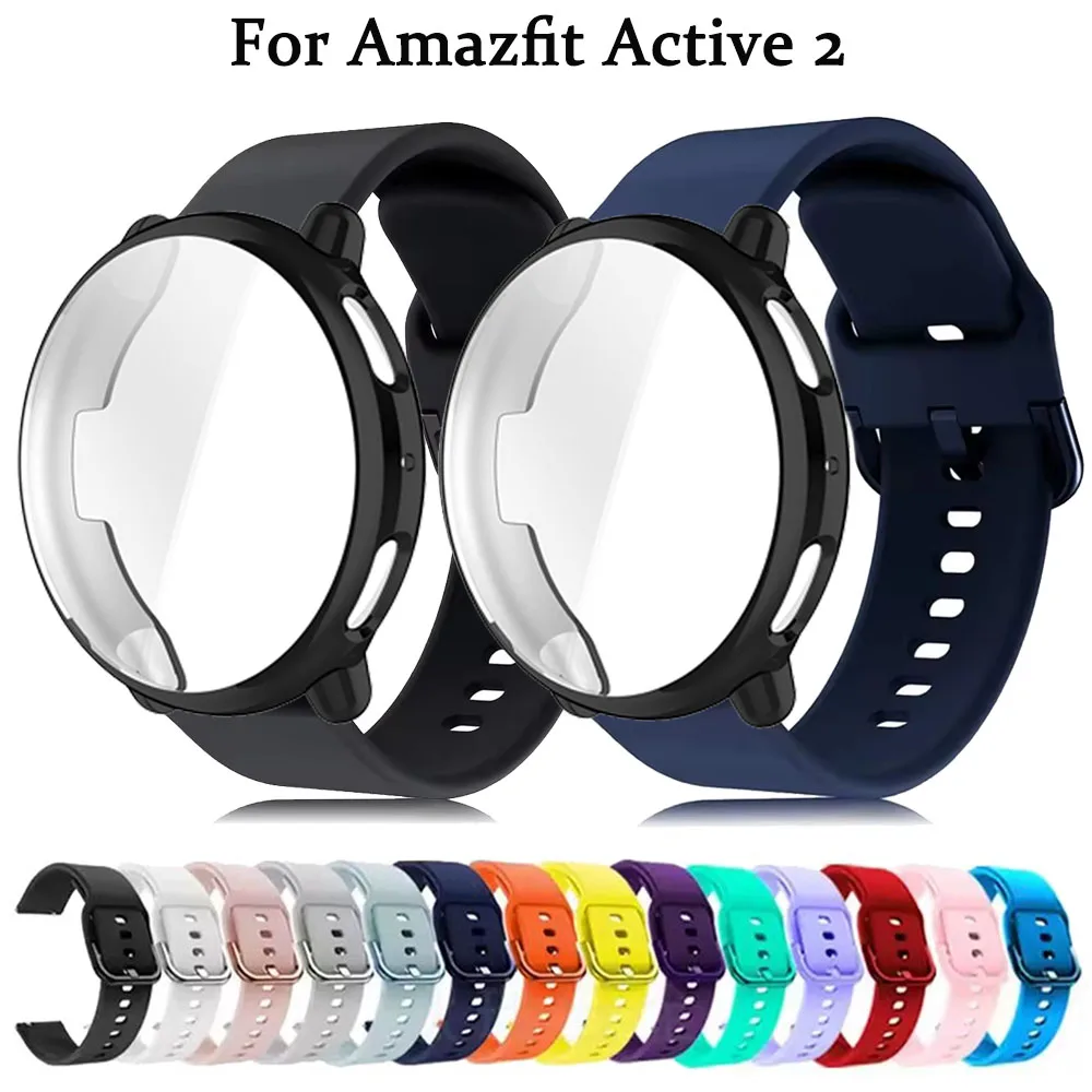 Pulseira de fivela colorida de silicone + capa tpu para amazfit active 2, capa protetora de tela para amazfit active 2, pulseira macia correa