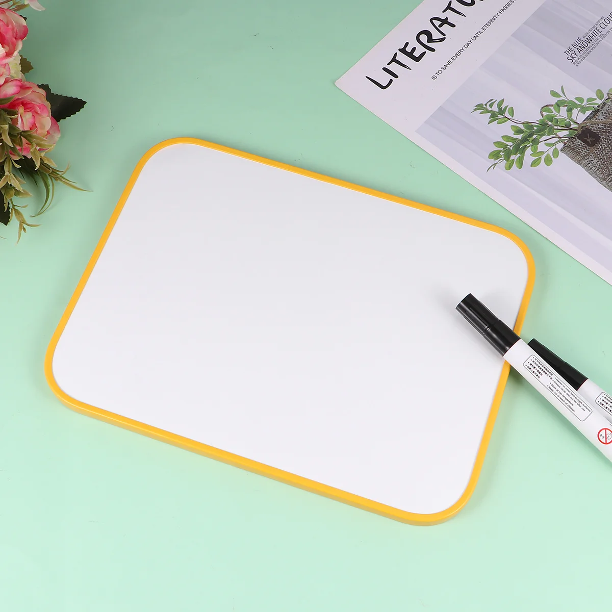 1 قطعة السبورة المغناطيسية 21X28 سنتيمتر البلاستيك الأصفر لوحة رسائل معدنية للرسم الكتابة أداة التعلم النشاط التعليمي #4
