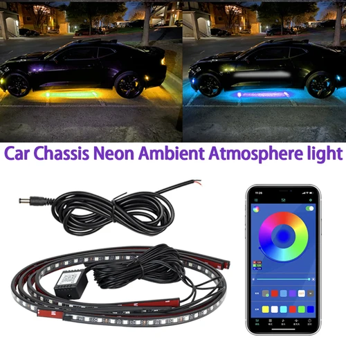 Tira de luces LED Flexible para chasis de coche, aplicación remota RGB, Kit de accesorios de lámpara decorativa ambiental de neón para coche