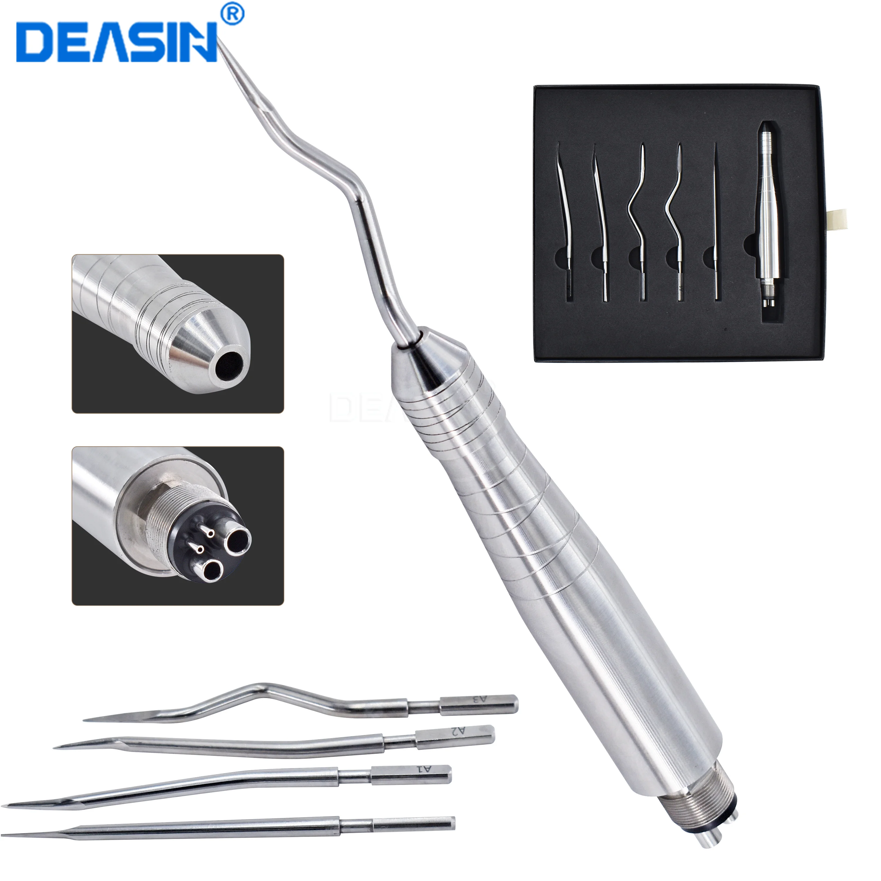 4-Hole Pneumatic Elevator Dental Extraction Surgery Instruments Set 5 Tips for Quick Painless Tooth Removal Procedures