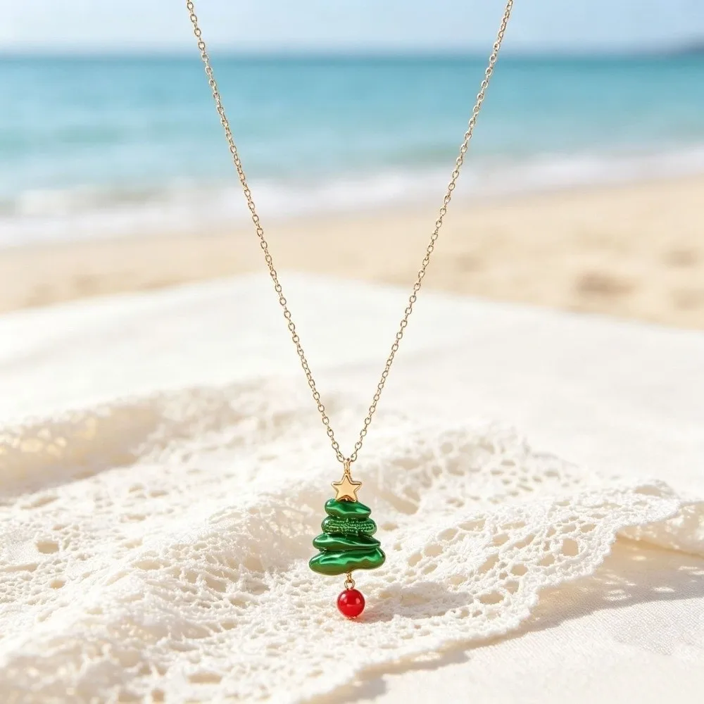 Vintage Faux Pearl Jewelry Stacked Elegant Christmas Tree Necklace Charming Unique Dangle Pendant Earrings Christmas Party