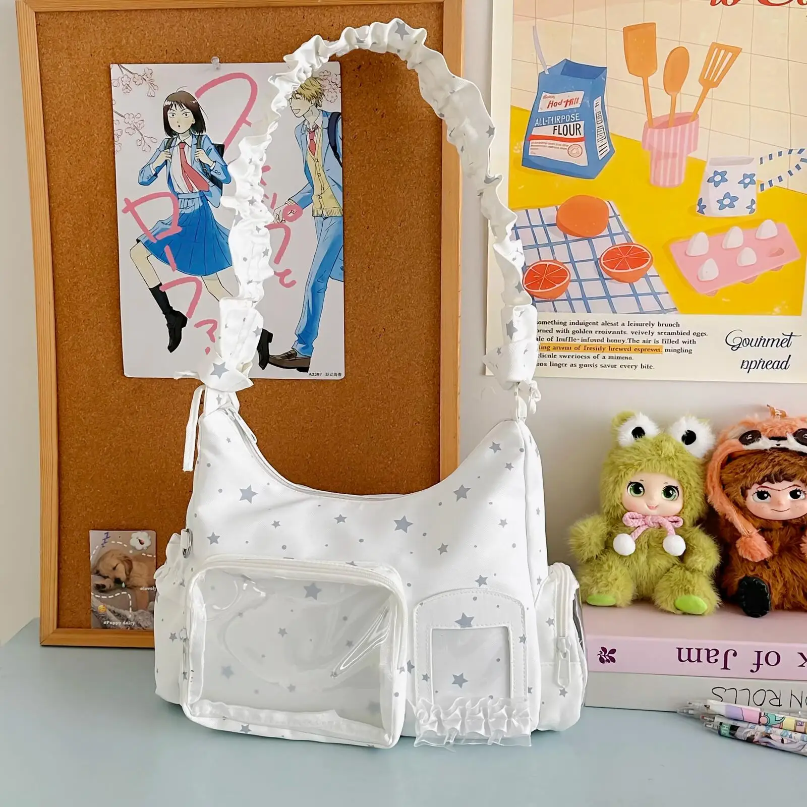 

NEW Y2K Star Polka Dot Ita Shoulder Bag Cute Girls Ruffled Strap Transparent Crossbody Bag DIY Display Minimalist Style Handbags