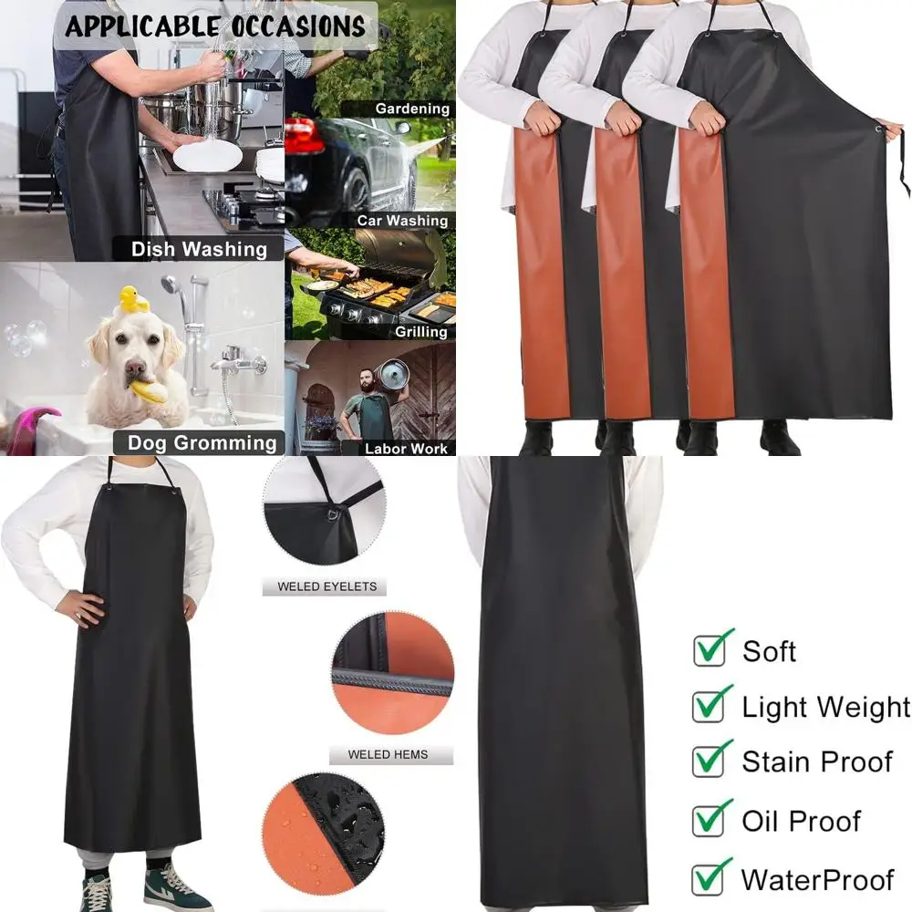 

Black Unisex Large PVC Aprons - Pack of 3, Waterproof Vinyl for Dishwashing, Dog Grooming, Gardening, Fish Cleaning
