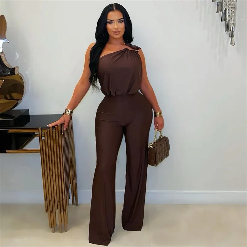 Doyerl Metal Ring One Shoulder Romper Woman Jumpsuits Elegance Sleeveless High Waist Club Party One Piece Jumpsuit Combinaison