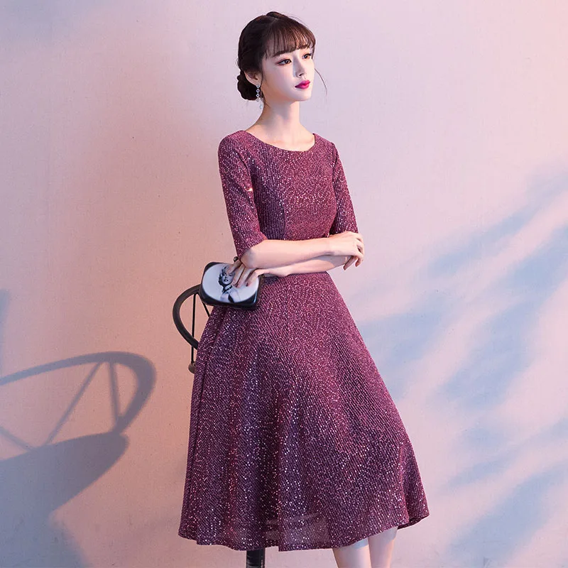 DongCMY Starry Night Sparkling Little Brugundy Evening Dress Female 2024 New Banquet Temperament Mid-long High-end Dress