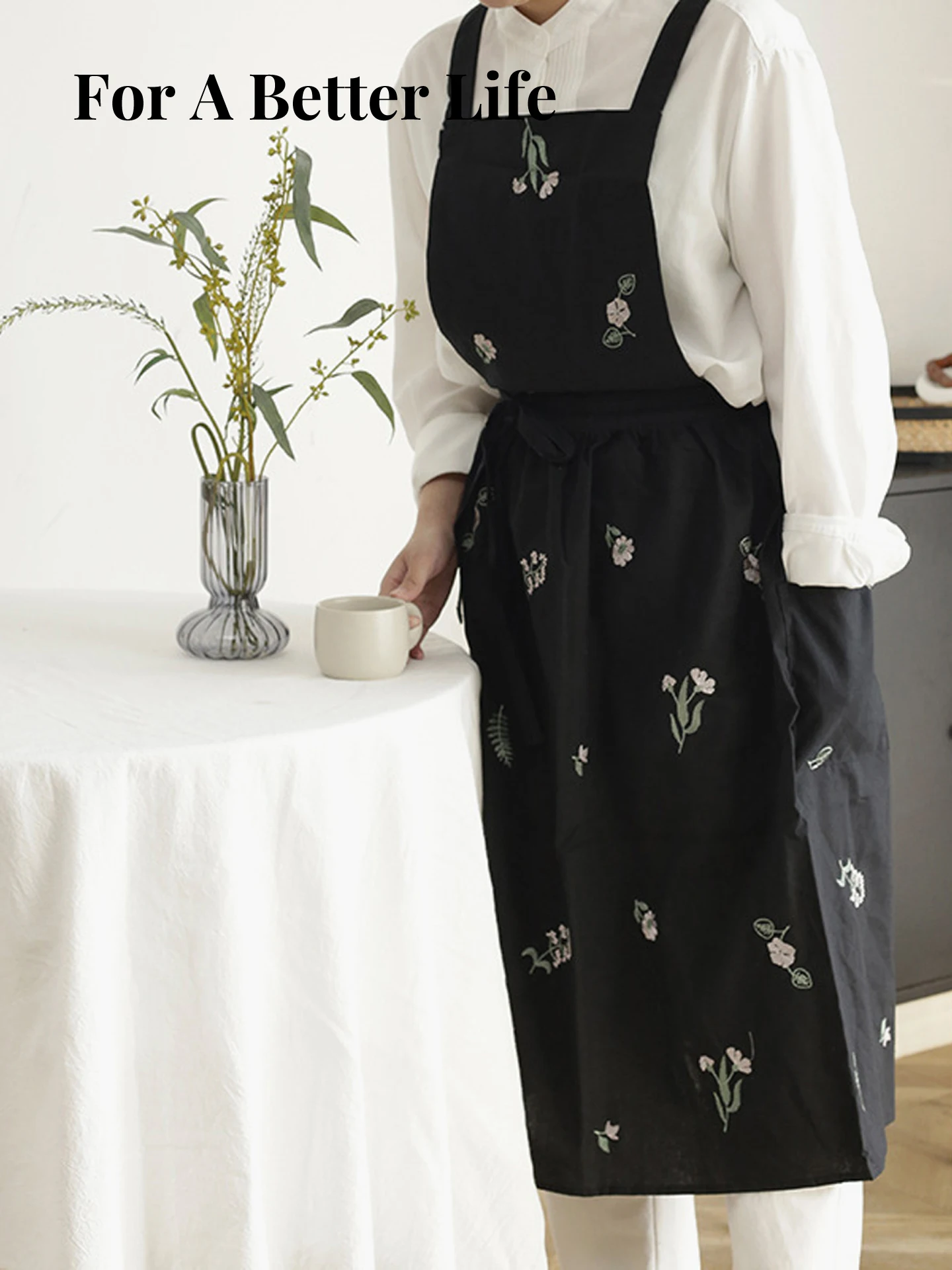 

Фартук AuramoonLace из хлопка с вышивкой, кухонная рабочая одежда, с цветочным декором, универсальный размер, подходит всем