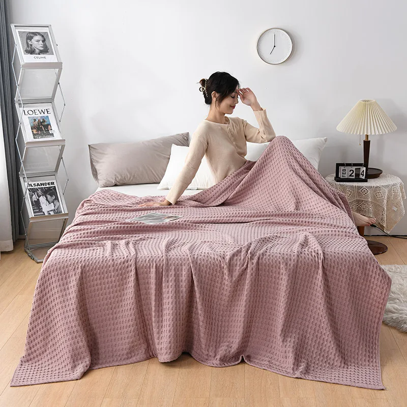 

100% Cotton Blanket Queen Size Waffle Weave Lightweight Summer Blanket for Bed, Knit Woven Thin Breathable Waffle Bedding Decor