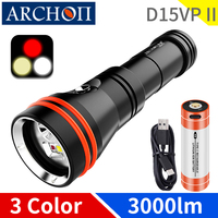 D15VP II 3 color diving phtotgraphy light 6500k diving flashlight dive HD video fill light Underwater 100m diving lighting torch