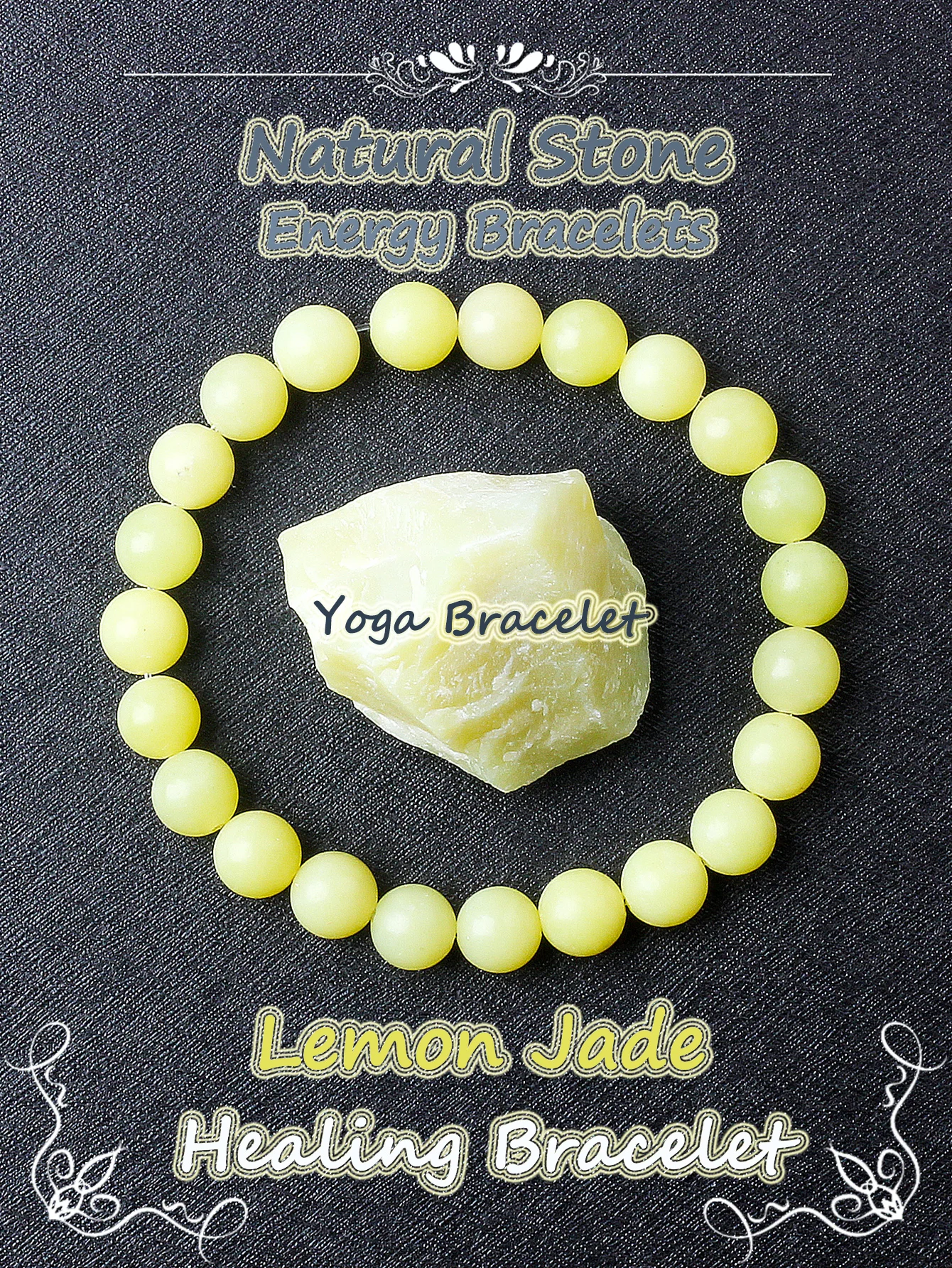 Reiki Lemon Jades Bracelets for Women Natural Stone Yellow Jade Bracelets Men Wealth & Lucky Energy Healing Yoga Elastic Jewelry