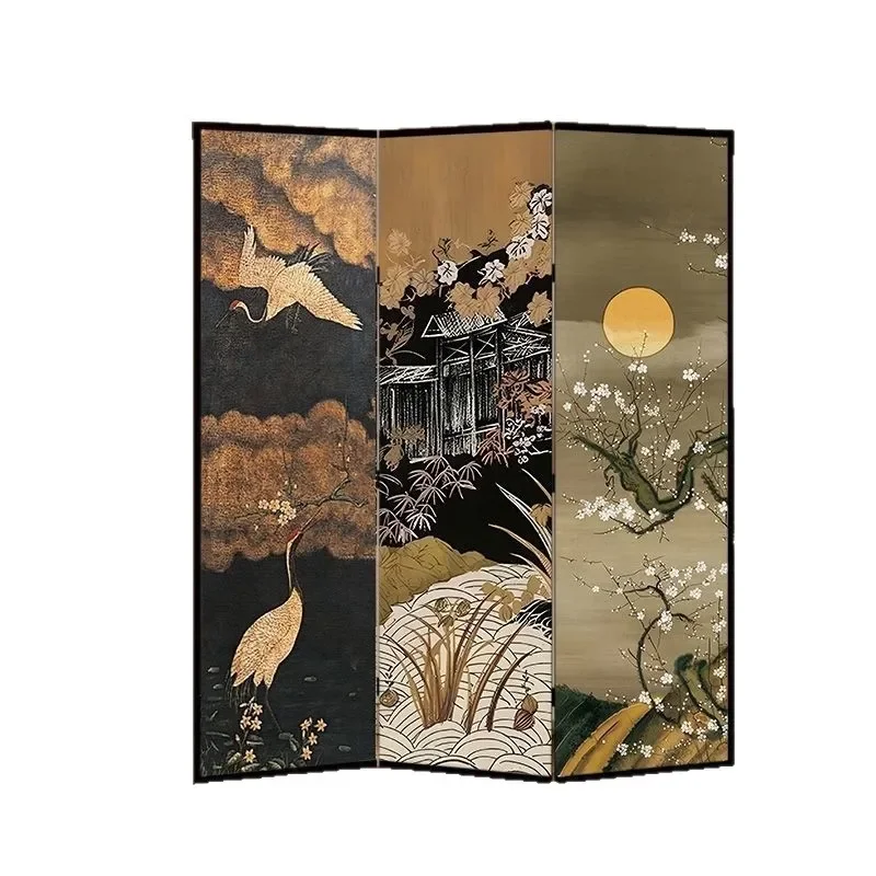 French Medieval Floral Bird Folding Screen Room Divider Movable Partition for Living Room Office Bedroom Entrance Decor