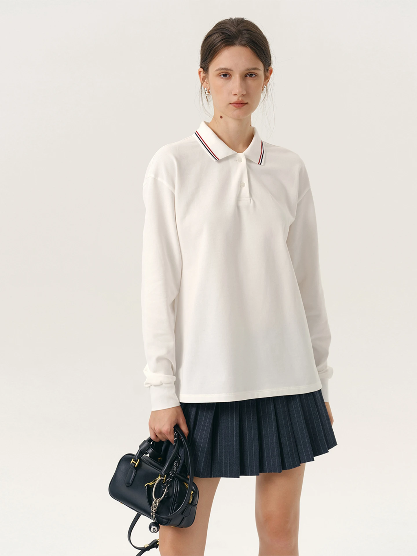 

Женская свободная рубашка NANCYLILI с длинным рукавом из хлопкового пике с узором, белым воротником, повседневная, осенняя новинка