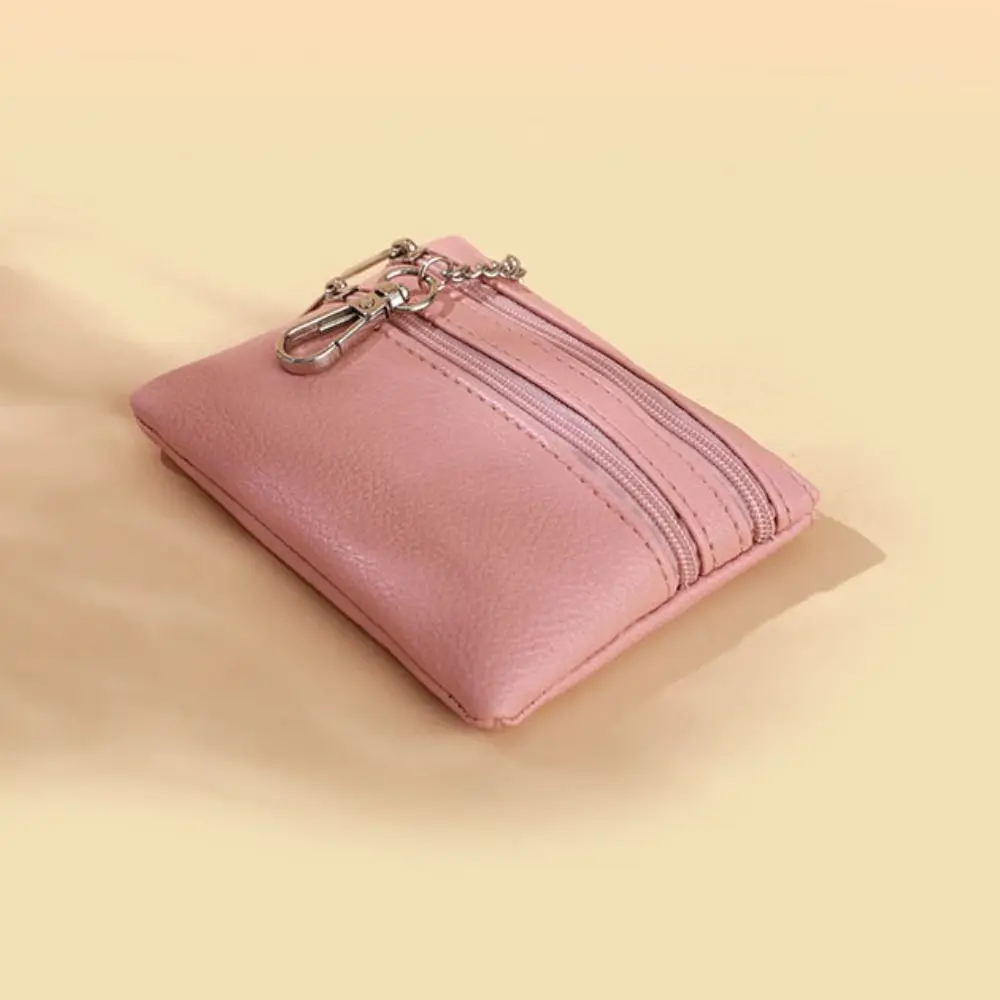 Simple Korean Style Lichee Pattern Coin Purse Zipper Wallet Small Item Bag Coin Purse PU Three Pouch Wallet Men