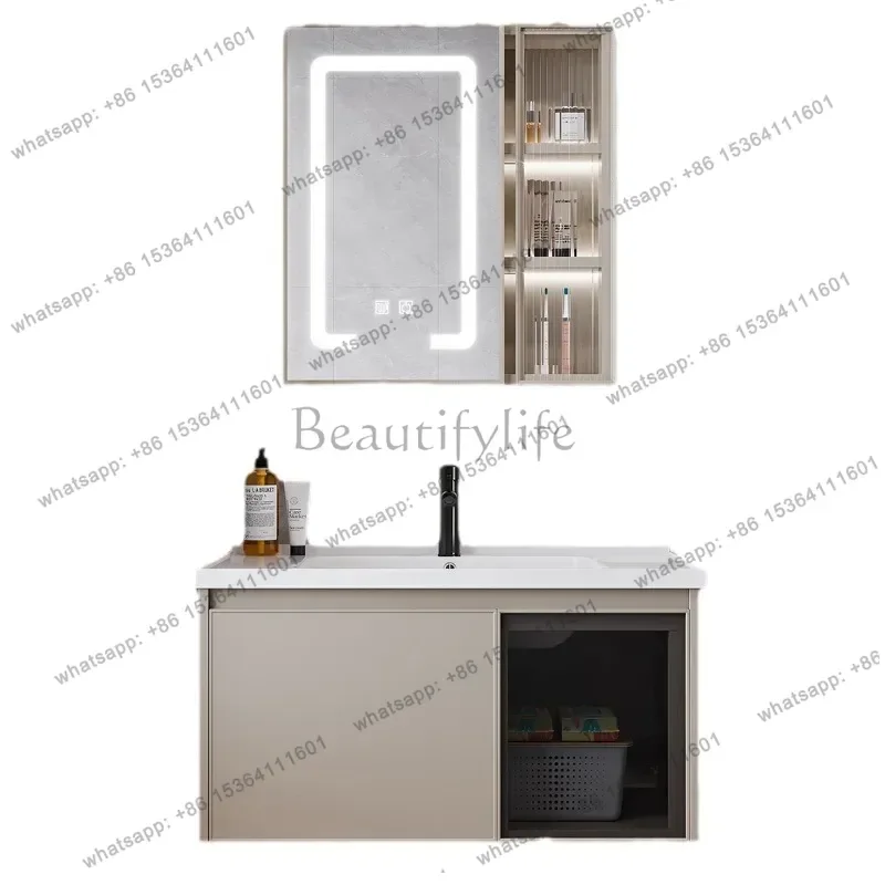 

Cream wind space aluminum carbon bathroom cabinet combination washstand integrated ceramic wash basin toilet