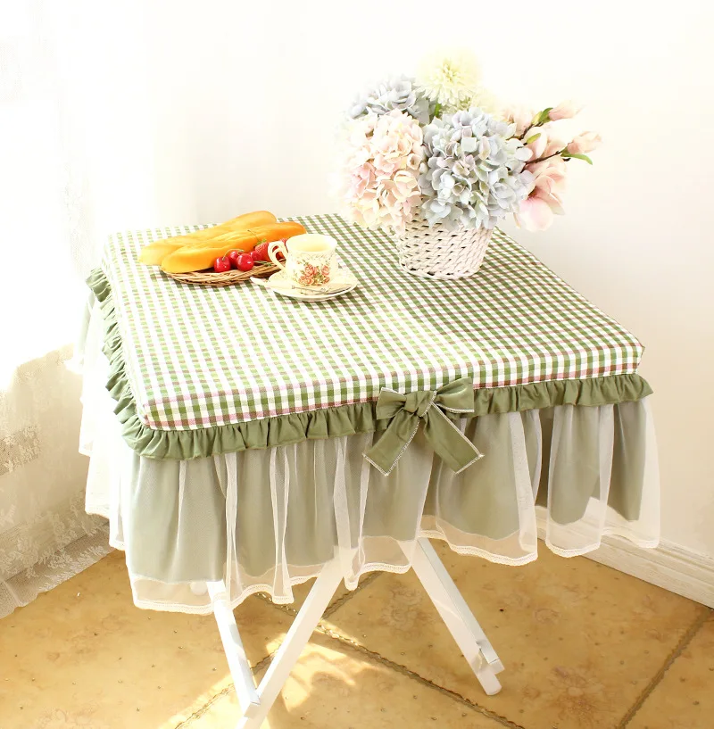 Mustard green plaid lace pastoral fabric pure cotton square tablecloth tablecloth tablecloth