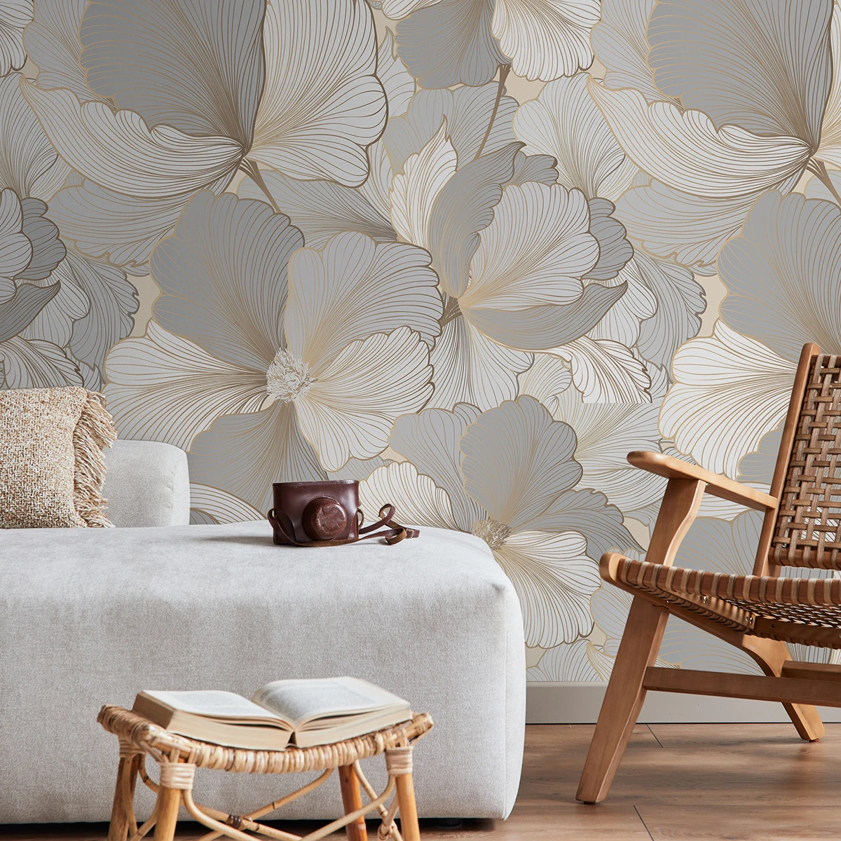 3PCS tropical needle leaf pattern thickened moisture-proof wallpaper self-adhesive home wallpaper, 1 set of 3PCS*47.24x15.75inch